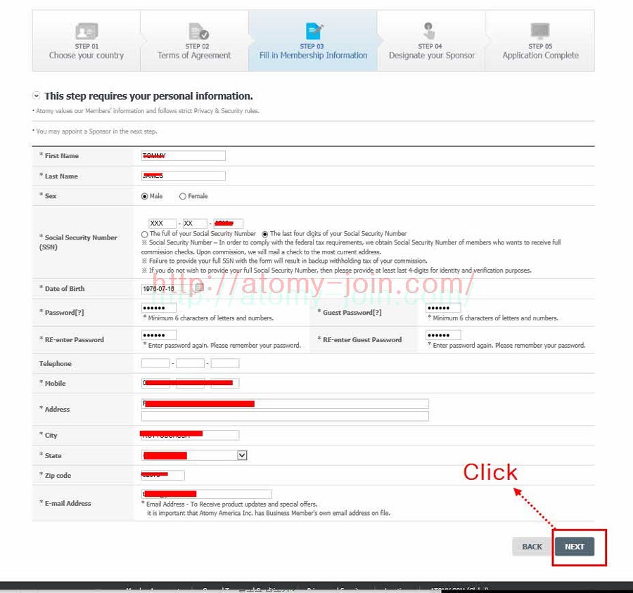 [atomy-join] us memer Registration_Step 6