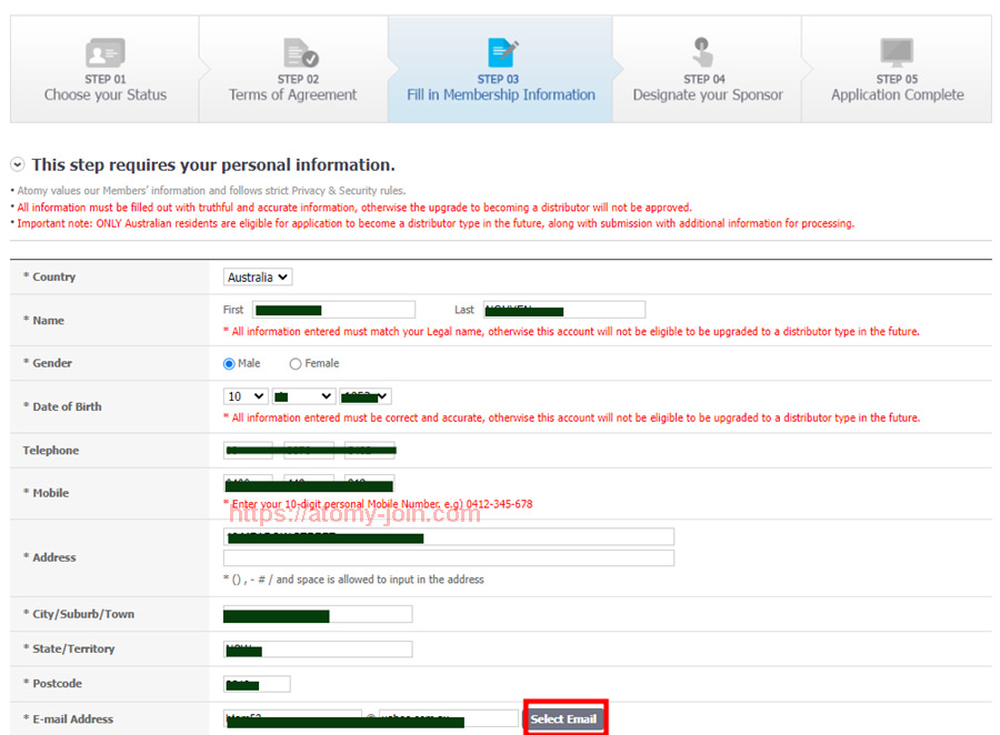[atomy-join] Austrailia memer Registration_Step 6