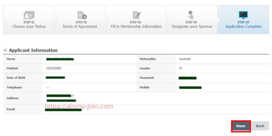 [atomy-join] Austrailia memer Registration_Step 11